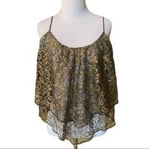 Metallic gold & black lace crop top!